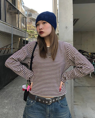 Thin striped ribbed cut and sew
