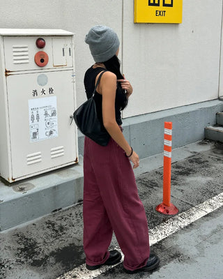 Colored wide rayon-blend cotton pants
