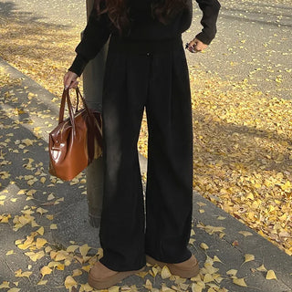 Corduroy strap wide pants