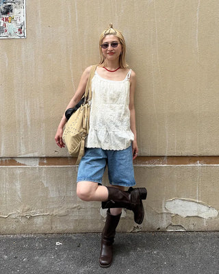 Straight-leg denim shorts