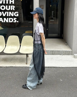See-through ribbon camisole long dress