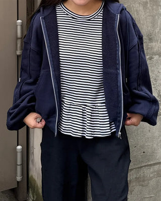 Striped frill long-sleeved T-shirt