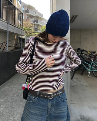 Thin striped ribbed cut and sew