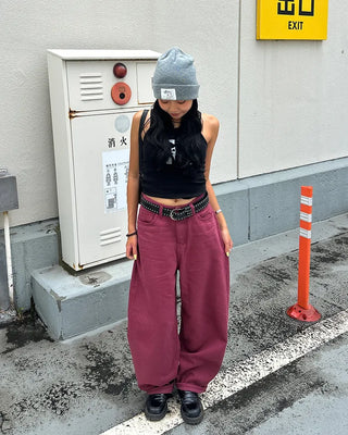 Colored wide rayon-blend cotton pants