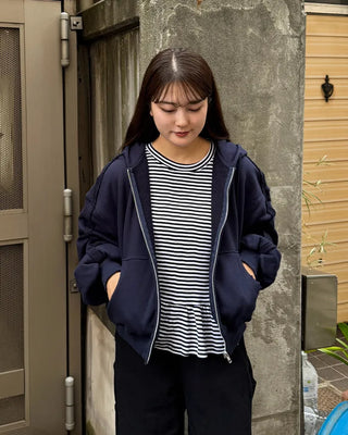 Striped frill long-sleeved T-shirt