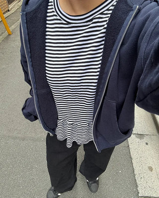 Striped frill long-sleeved T-shirt
