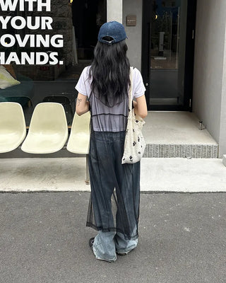 See-through ribbon camisole long dress
