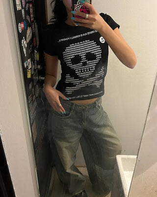 Money Skull Semi-Cropped Half T-Shirt