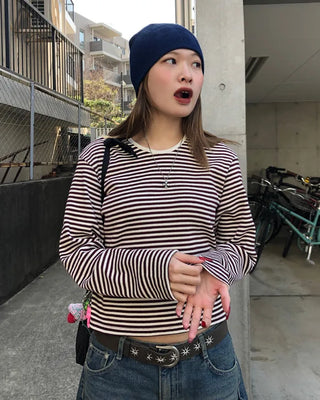 Thin striped ribbed cut and sew