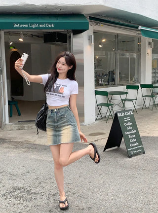 Printed Shirred Cropped T-Shirt (3 colors)