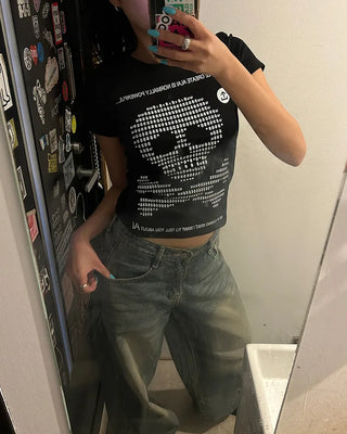 Money Skull Semi-Cropped Half T-Shirt