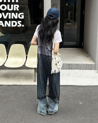 See-through ribbon camisole long dress