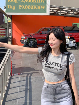 Lettering Slim Fit Cropped T-Shirt (4 colors)