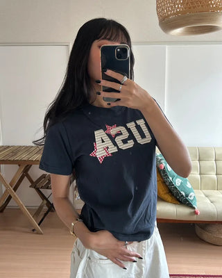 USA Star Patch Crew Neck Slim T-Shirt