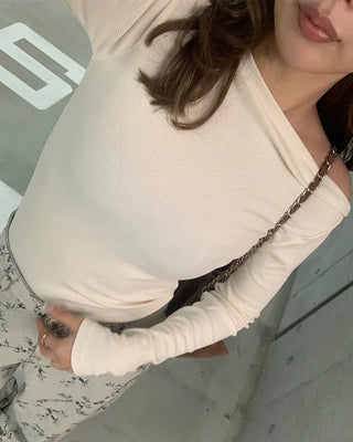 Boat neck simple long-sleeved T-shirt