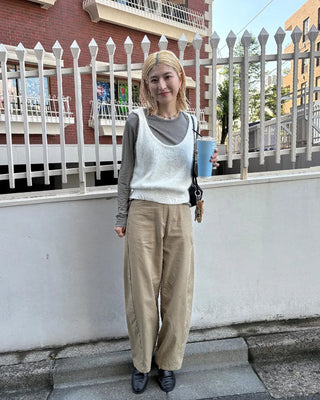 Cotton panel wide slacks