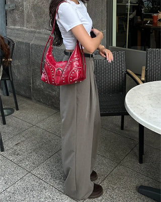 Pinstripe center-pleated wide-leg slacks