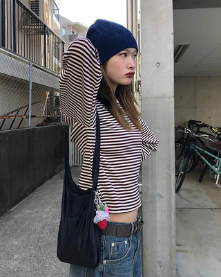 Thin striped ribbed cut and sew