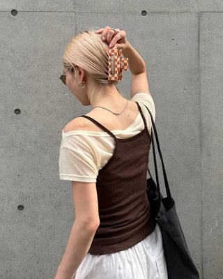 Block Check Square Hair Clip