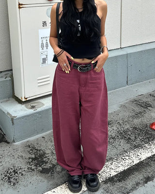 Colored wide rayon-blend cotton pants