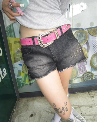 Star-studded cubic buckle crocodile belt