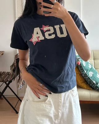 USA Star Patch Crew Neck Slim T-Shirt