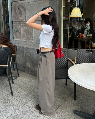 Pinstripe center-pleated wide-leg slacks