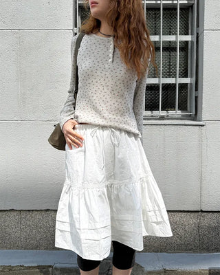 Henley Neck Flower Thermal Long T-Shirt