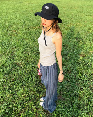 Slit Multi-Stripe Wide Easy Pants