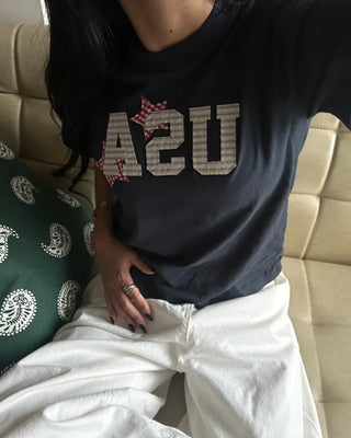 USA Star Patch Crew Neck Slim T-Shirt