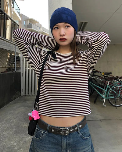 Thin striped ribbed cut and sew