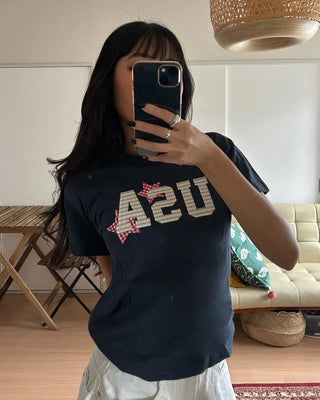 USA Star Patch Crew Neck Slim T-Shirt