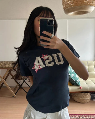 USA Star Patch Crew Neck Slim T-Shirt