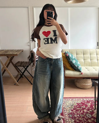 Whiskered Wash Baggy Jeans