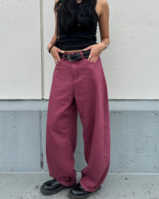 Colored wide rayon-blend cotton pants