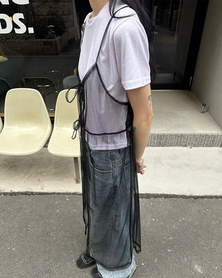 See-through ribbon camisole long dress