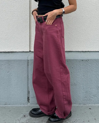 Colored wide rayon-blend cotton pants