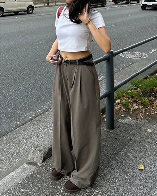 Pinstripe center-pleated wide-leg slacks