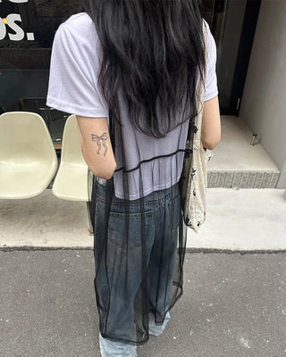 See-through ribbon camisole long dress