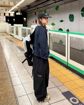 Embroidered Logo Wide Nylon Pants