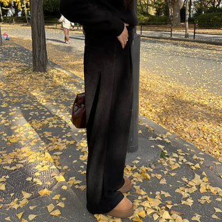 Corduroy strap wide pants