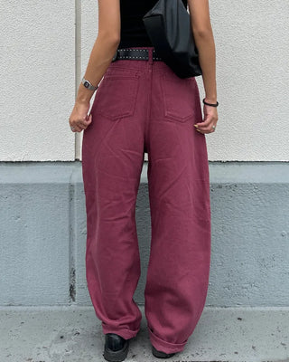 Colored wide rayon-blend cotton pants