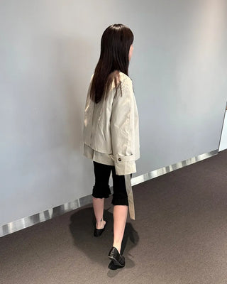 Stand-neck Big Gun Patch Yoke Short Trench Coat