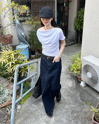 Shirred Off-Shoulder T-Shirt