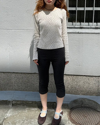 Henley Neck Flower Thermal Long T-Shirt