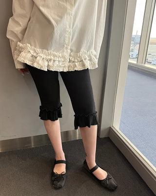 Summer ribbed frill hem capri pants