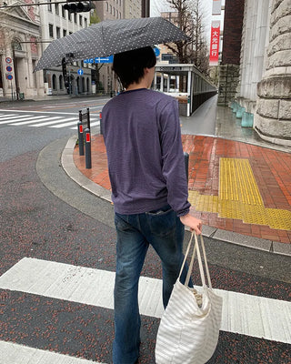(Unisex) Striped Henley Neck Long Sleeve T-shirt