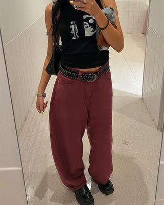 Colored wide rayon-blend cotton pants