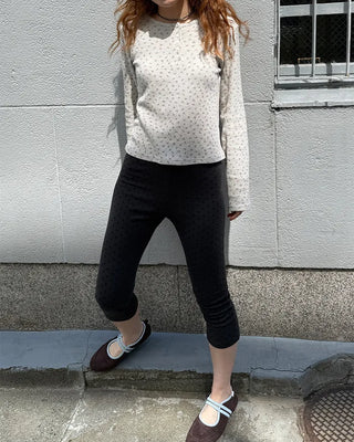 Henley Neck Flower Thermal Long T-Shirt