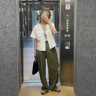Cropped pocket short-sleeved T-shirt